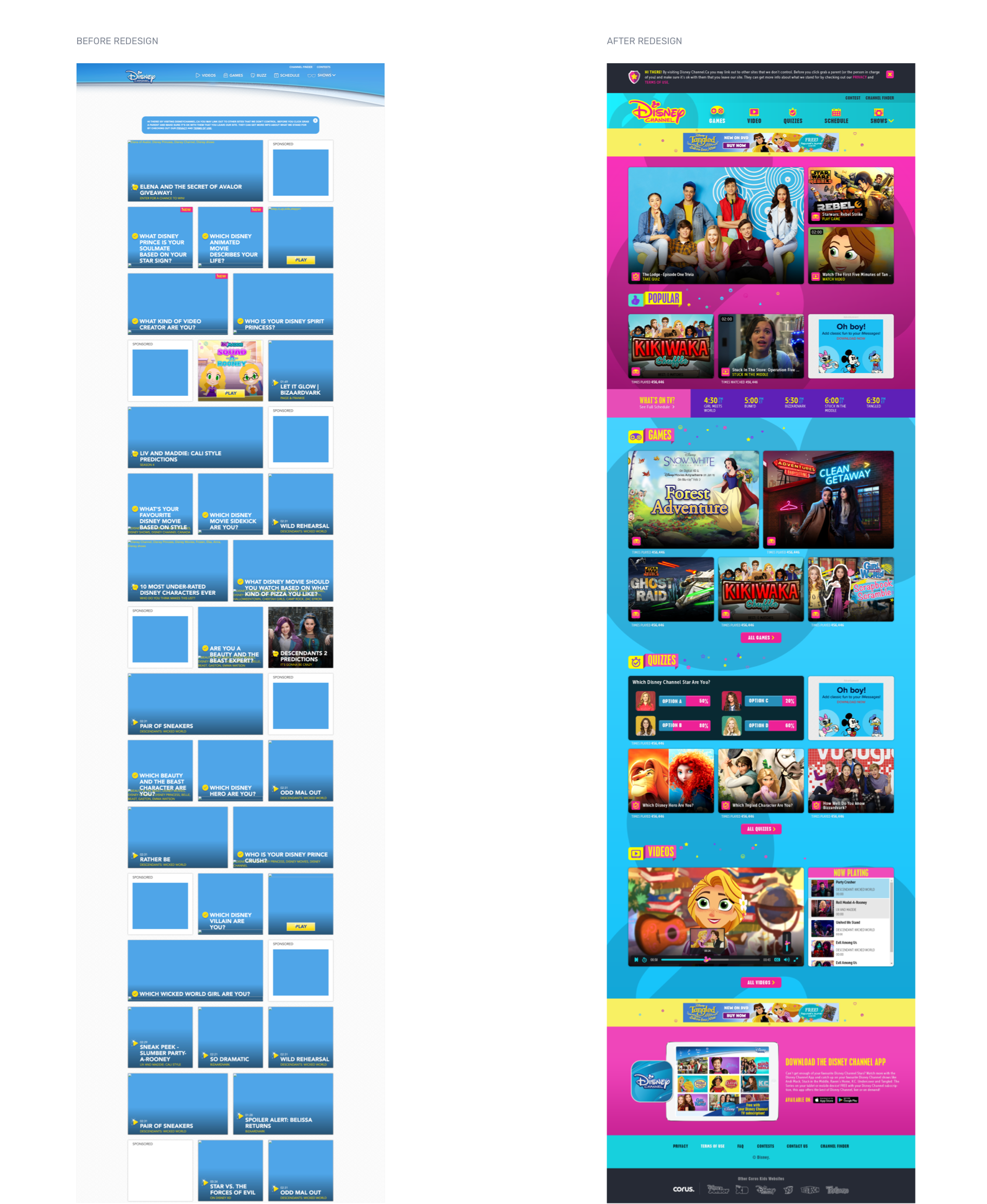 Disney Channel before and after redesign